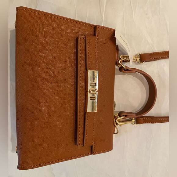 Francesca’s Shoulder Bag Briar Mini Satchel Strap Convertible crossbody Cognac - Picture 5 of 9